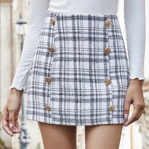 Plaid White Tweed Skirt
